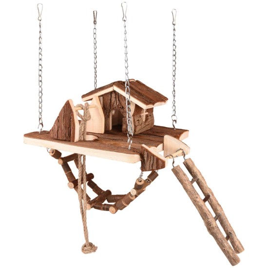 SAT MILLY SUSPENSION BRIDGE + HOUSE WOOD 21,5x21,5x24,5CM