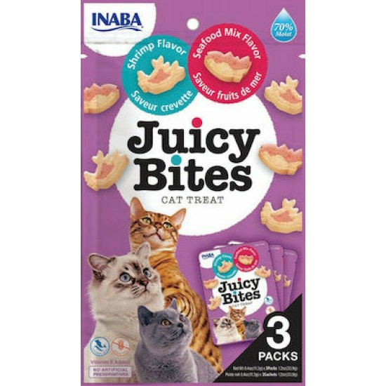 Inaba Juicy Bites Λιχουδιές Σνακ Γάτας με Γαρίδα & Θαλασσινά 33.9gr