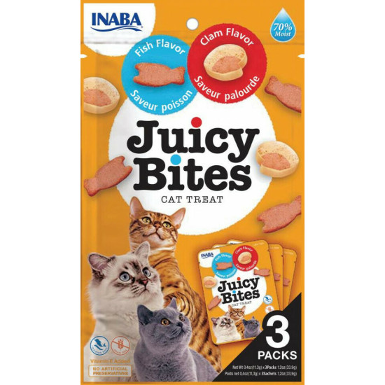 Inaba Juicy Bites Λιχουδιές Σνακ Γάτας με Ψάρι & Αχιβάδα 33.9gr