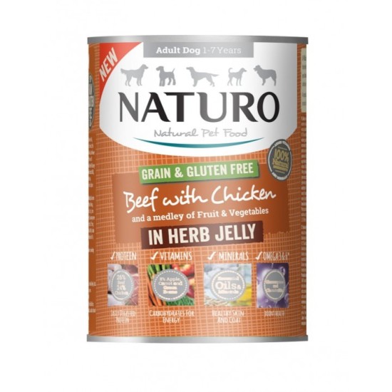  Naturo Dog Cans GF Beef, Chicken Fruit & Veggies 390gr