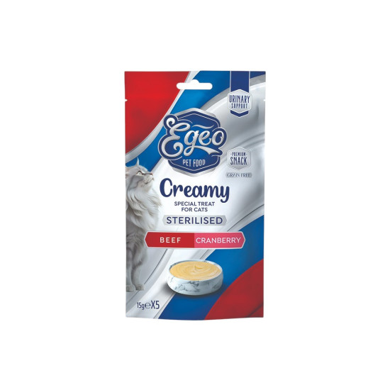 EGEO CAT CREAMY STERILIZED CHICKEN BEEF & CRANBERRY 5x15g