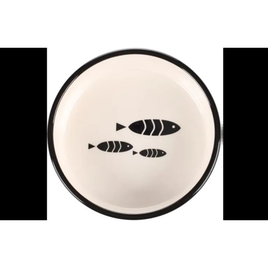 Feeding and drinking bowl Sardi Round Black & White 13,5cm x 13,5cm x 4,5cm - 400ml - ∅ 13,5cm