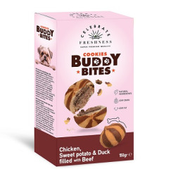 CELEBRATE COOKIES BUDDY BITES CHICKEN & SWEET POTATO AND DUCK FILLED WITH BEEF 150g