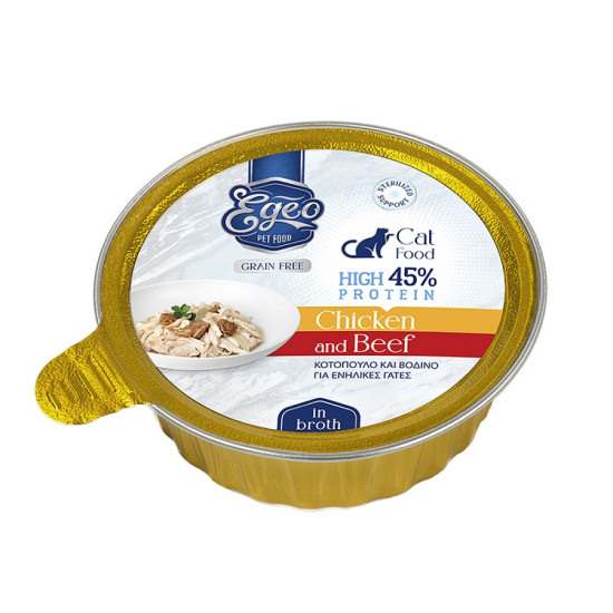 EGEO ADULT CAT HIGH PROTEIN 45% ME KOTOΠΟΥΛΟ ΚΑΙ ΒΟΔΙΝΟ ΣΕ ΖΩΜΟ 80gr