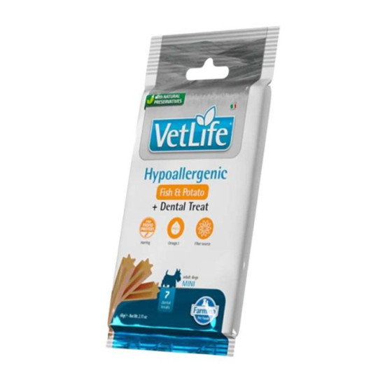 Vet Life Λιχουδιά Σκύλου Dental Treat Adult Hypoallergenic Fish & Potato Mini 60gr (7 Sticks)