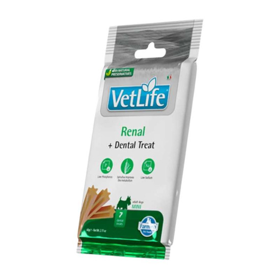 Vet Life Λιχουδιά Σκύλου Dental Treat Adult Renal Mini 60gr (7 Sticks)