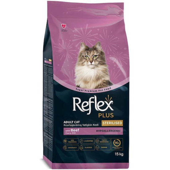 Reflex Plus Ξηρά Τροφή για Ενήλικες Στειρωμένες Γάτες με Ευαίσθητο Ουροποιητικό με  Μοσχάρι 15kg