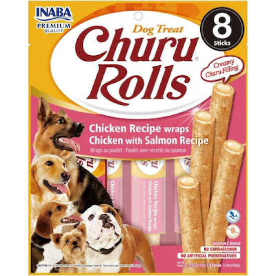 churu rolls Λιχουδιές Σκύλου με Κοτόπουλο και Σολομό 12gr 8τμχ 