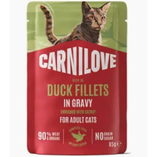 Carnilove Grain Free Cat Pouch Gravy Duck With Catnip 85G