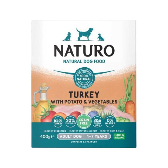 NATURO ADULT DOG WITH TURKEY POTATO & VEGETABLES 400GR (ΓΑΛΟΠΟΥΛΑ ΠΑΤΑΤΑ & ΛΑΧΑΝΙΚΑ)