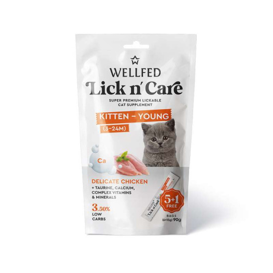 Wellfed Κρεμώδης Λιχουδιά Γάτας Lick N’ Care Young Chicken 90gr