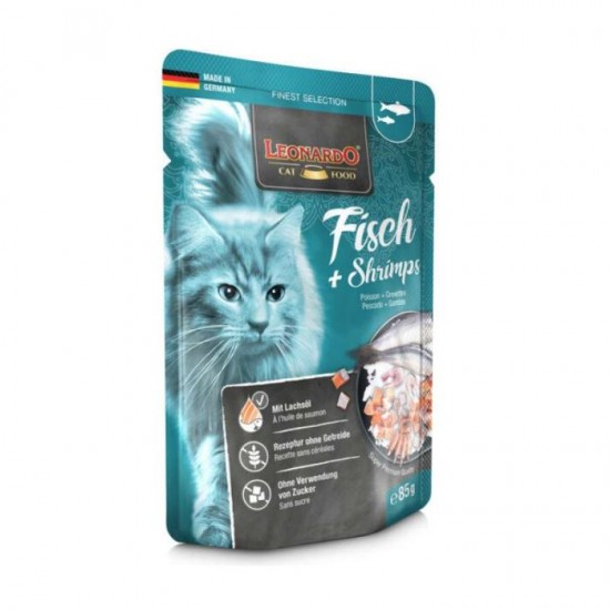 Leonardo Φακελάκι Cat με Ψάρι και Γαρίδες 85gr