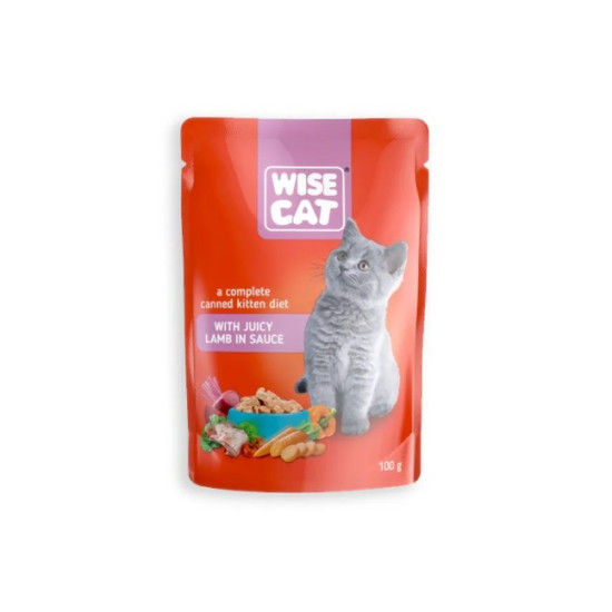 Wise Cat Kitten Με Ζουμερό Αρνί Σε Σάλτσα 100GR