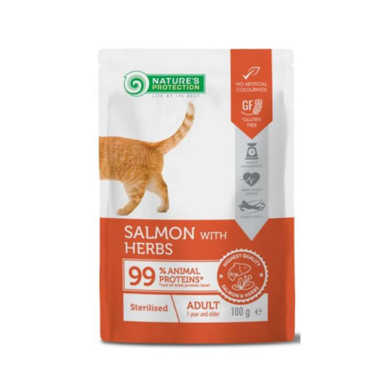 Nature’s Protection Υγρή Τροφή Γάτας Sterilized Cat Salmon & Herbs 100gr