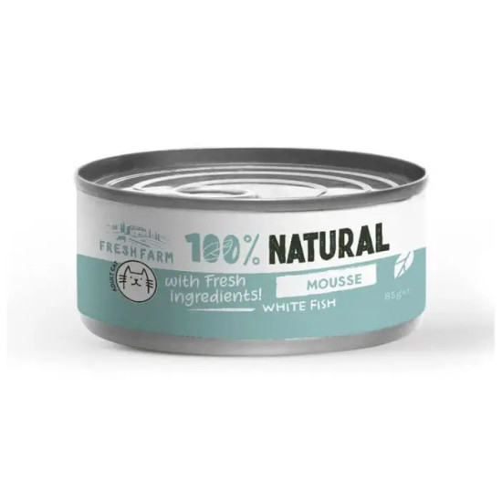 Fresh Farm 100% Natural Υγρή Τροφή Γάτας Μους με Λευκά Ψάρια 85gr