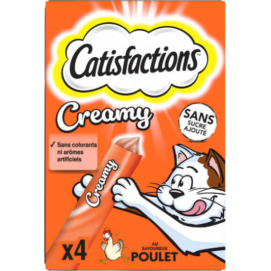 Catisfactions Λιχουδιές Creamy με κοτόπουλο για γάτες και γατάκια 4X10g