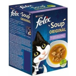 Purina Felix Soup Original Υγρή Τροφή για Ενήλικες Γάτες σε Φακελάκι με Βοδινό / Κοτόπουλο / Τόνο 48gr 6τμχ