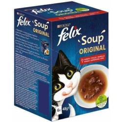 Purina Felix Soup Original Υγρή Τροφή για Ενήλικες Γάτες σε Φακελάκι με Αρνί / Βοδινό / Κοτόπουλο 48gr 6τμχ