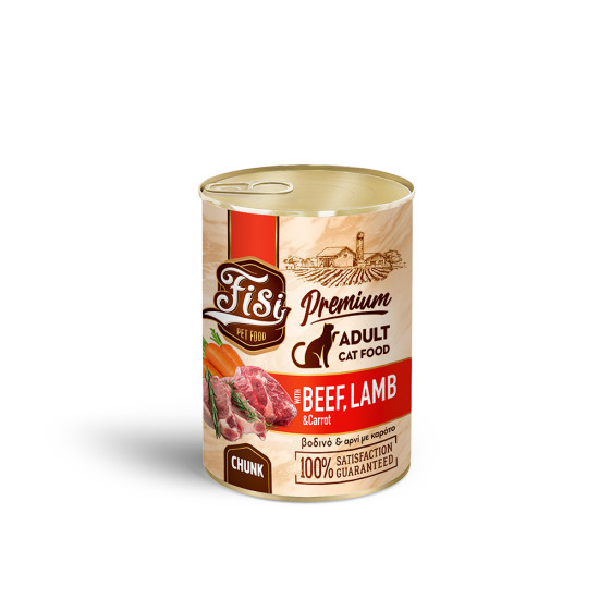 FISI CAT ADULT ΒΟΔΙΝΟ ΜΕ ΑΡΝΙ & ΚΑΡΟΤΟ ΣΕ ΣΑΛΤΣΑ 400gr
