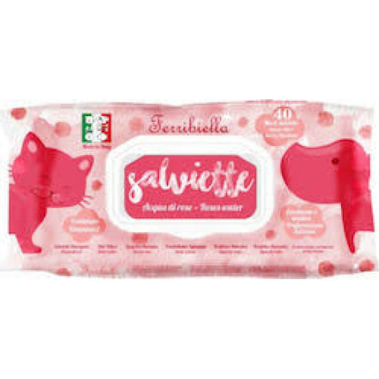 ΥΓΡΑ ΜΑΝΤΗΛΑΚΙΑ ΚΑΘΑΡΙΣΜΟΥ FERRIBIELLA ROSES WATER (ΜΕ ΡΟΔΟΝΕΡΟ) 40ΤΜΧ